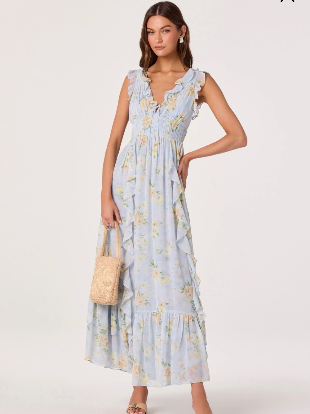 Kindra Ruffle Deep-V Maxi Dress